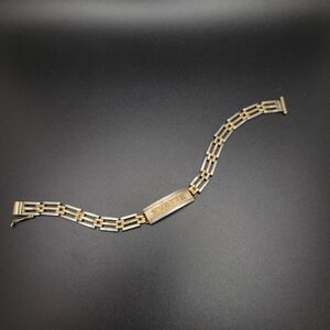 Vintage Mid Century Modern Gold-Tone Two-Tone Link ID Bracelet "YVETTE"